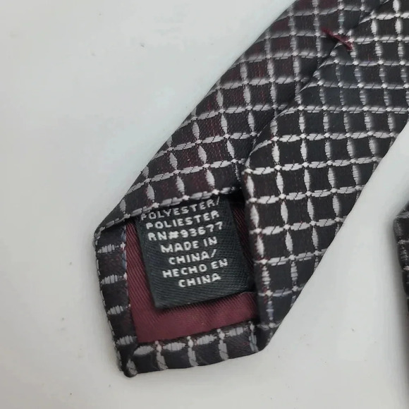 J. Ferrar Mens Necktie Tie Burgundy Gray Black Skinny Slim Squares - Picture 5 of 7
